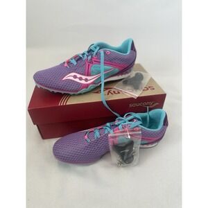 NIB! Saucony Velocity 5 Track Cleats 10188-3 Purple Pink Blue, Sz:10.5 (b23)